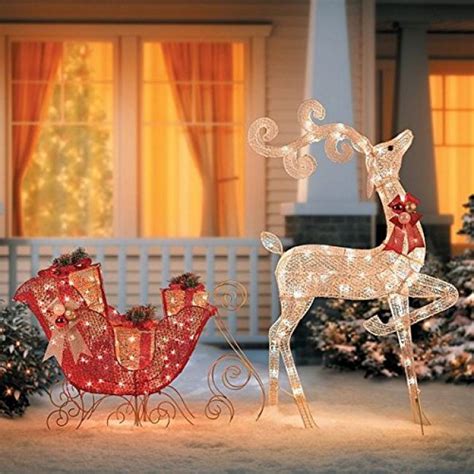 Glittering Reindeer and Sleigh Lighted Christmas Decor | Christmas