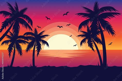 Evening on the beach with palm trees. An evening on the beach with palm ...