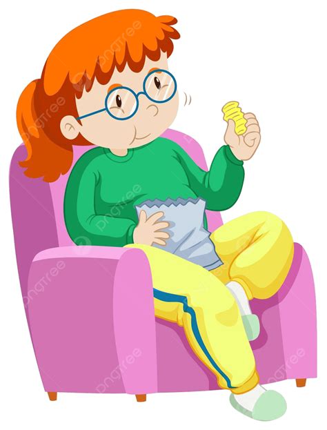 Woman Eating Chips On Sofa Drawing White Seat Vector, Drawing, White, Seat PNG and Vector with ...