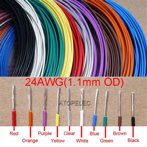 24AWG 1.1mm OD FEP F46 Teflon Wire Silver Plated OFC Cable High Temperature Black/Brown/Red ...