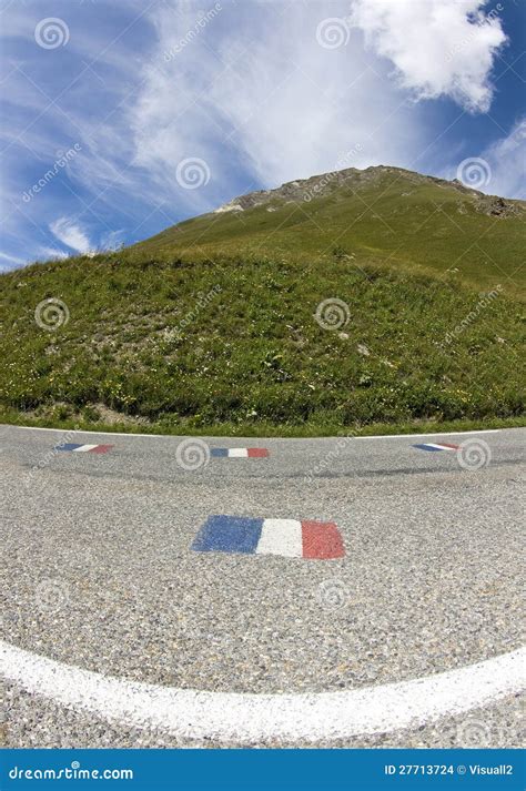 Road, in the French Alps. stock photo. Image of paint - 27713724