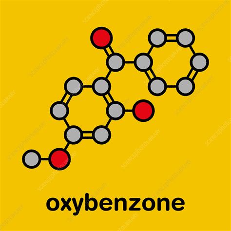 Oxybenzone sunscreen molecule, illustration - Stock Image - F029/9886 - Science Photo Library