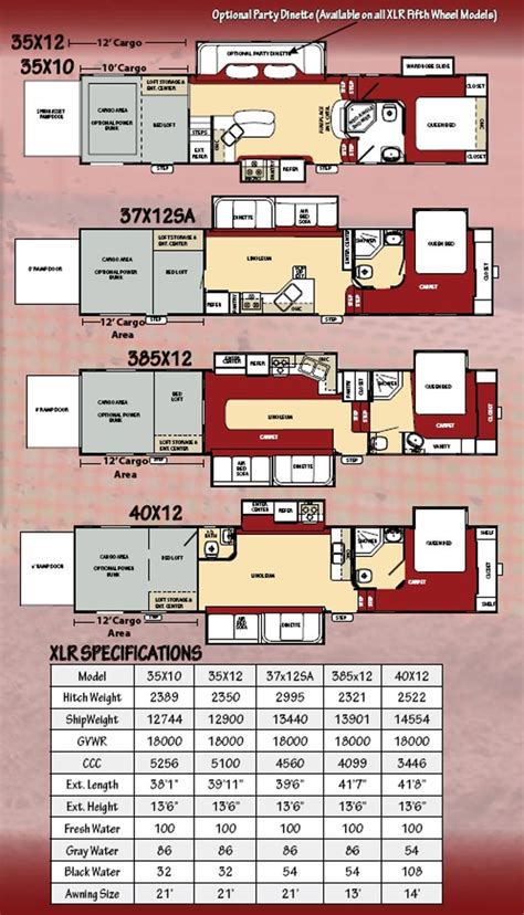 Forest River XLR toy hauler fifth wheel floorplans