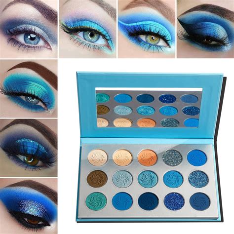 Blue Eyeshadow Palette Makeup,Afflano Pro Matte Glitter Highly Pigmented Waterproof Palette ...