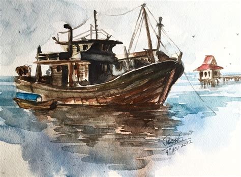 Boat painting Fishing Boat Watercolors Paintings Original | Etsy | Boat painting, Painting ...