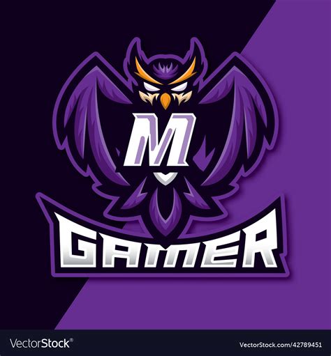 Letter m owl mascot esport gaming logo design Vector Image