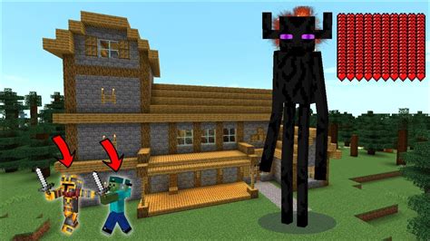 GIANT ENDERMAN TITAN APPEARS IN OUR HOUSE IN MINECRAFT !! FIGHT THE GIANT TITANS MOBS ...