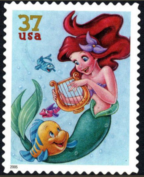 One 1 Unused Postage Stamps Disney Characters Celebration Princess Ariel & Flounder 37c // 37 ...