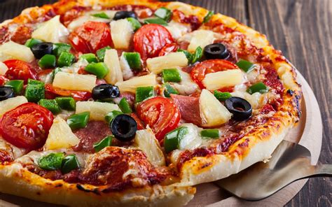 Tomato, olives, and pineapple pizza, food, pizza, tomatoes, olives HD wallpaper | Wallpaper Flare