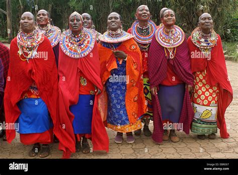 massai group with traditional clothing, Kenya, Masai Mara Stock Photo ...