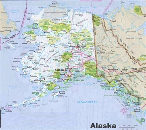 Map of Alaska with cities and towns