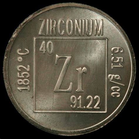 Element coin, a sample of the element Zirconium in the Periodic Table