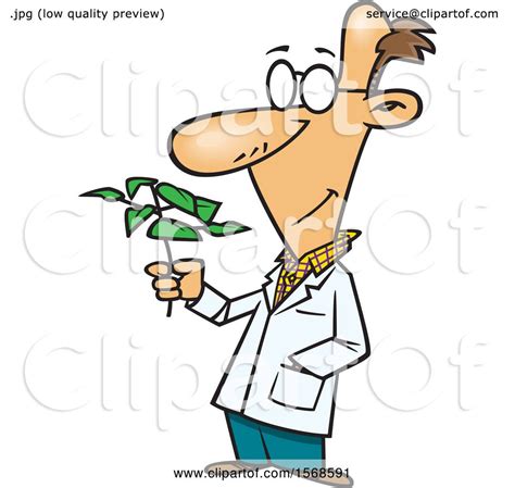 Clipart of a Cartoon Male Biologist Holding a Plant - Royalty Free Vector Illustration by ...