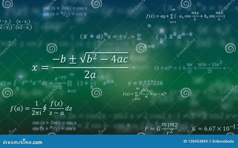 Mathematical Formulas. Abstract Green Background with Math Equations Floating on Blackboard ...