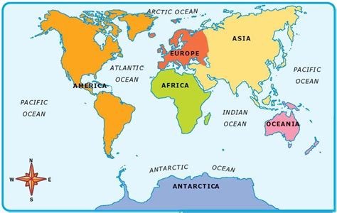 World Map With Continents And Oceans Labelled