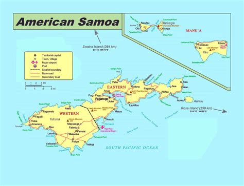 Large political map of American Samoa with roads, cities, villages ...