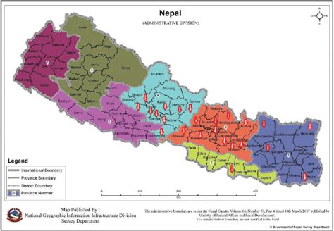 The map of Nepal showing the district wise geo-climatic distribution of ...