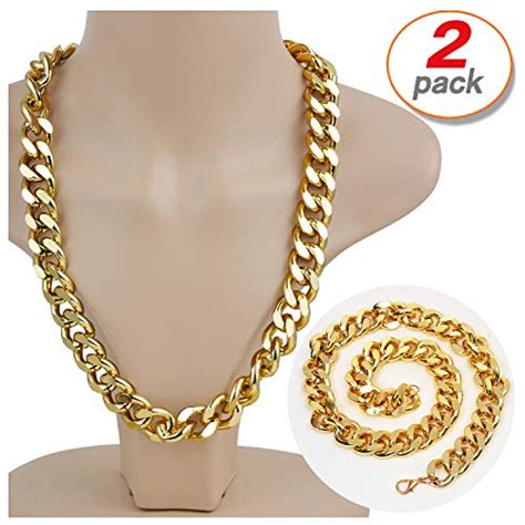 2 Pack Hip Hop Chain Necklace Rapper Gold Costume Necklace Jewelry Rapper Necklace, Long 24 ...