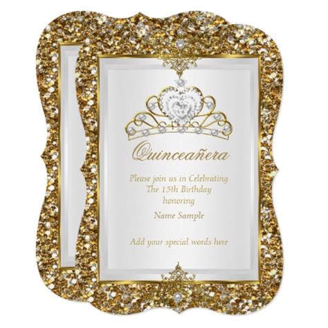 Sale 50% off on Quinceanera Gold Glitter White Pearl Tiara 2 Card - LadyPrints