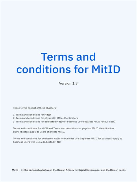 Terms and Conditions For MitID v1.3 | PDF | Password | Personal Identification Number