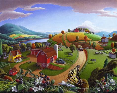 BlackberriesRuralFarmLandscapePanorama-WaltCurlee.jpg (1000×800) | Farm art, American scene ...