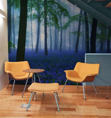 Blue Flowers Forest Mural Wallpaper | Ever Wallpaper UK