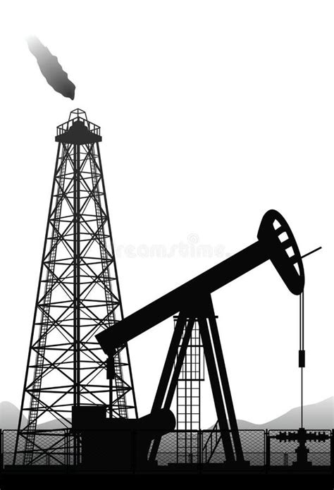 Oil Pump and Rig Silhouette on White. Stock Vector - Illustration of extraction, diesel: 53792211