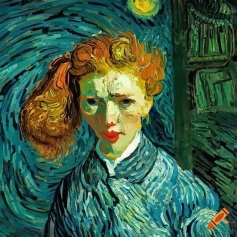 Vincent van gogh style painting of an ai robotic woman painting itself ...