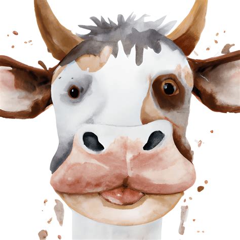 Super Cute Cow Face Watercolor · Creative Fabrica