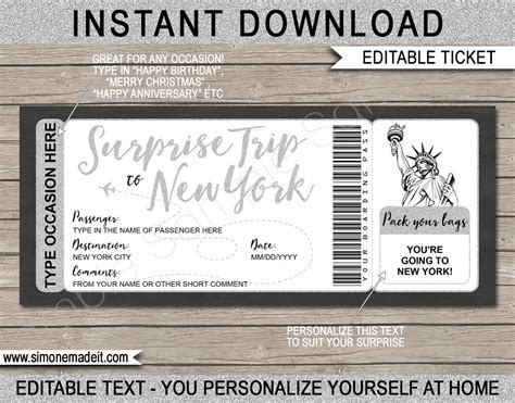 Printable New York Plane Ticket Template Boarding Pass | Etsy