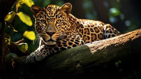 leopard resting on tree, wildlife photography, big cat in natural habitat, spotted leopard ...