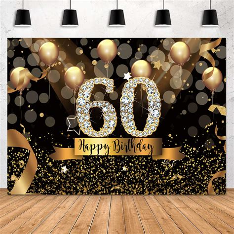 Buy SensfunHappy 60th Birthday Backdrop for Adult Party 8x6ft Bokeh Circle Glitter Gold Balloon ...