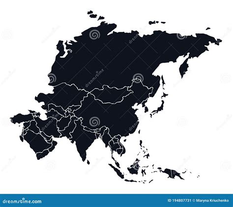 Asia. Continent with the Contours of the Countries. Vector Drawing Stock Vector - Illustration ...