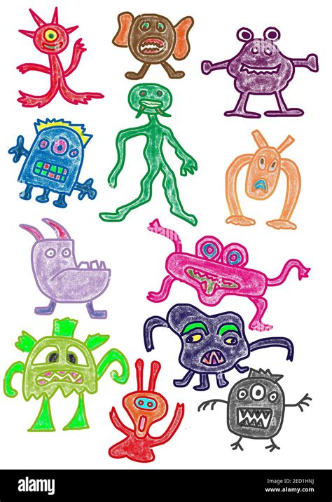 Naive illustration, children drawing, miscellaneous colorful monster, Austria Stock Photo - Alamy