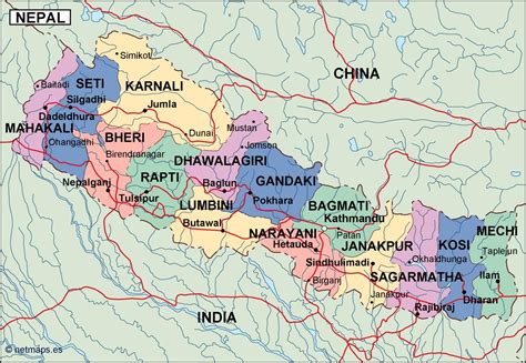 nepal political map. Eps Illustrator Map | Vector World Maps