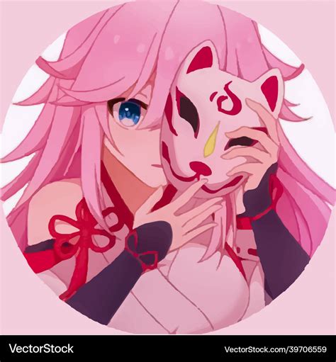 Cute anime girl with cat mask and pink hair Vector Image