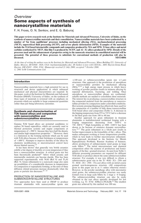 (PDF) Synthesis of nanocrystalline materials - An overview