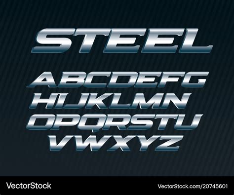 Steel font metal letters set chrome alphabet Vector Image