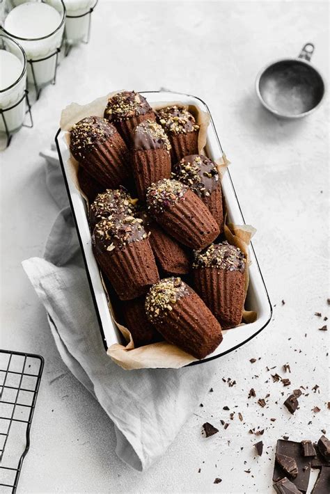 Chocolate-Dipped Chocolate Madeleines - Broma Bakery