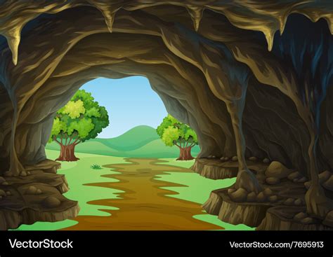 Nature scene of cave and trail Royalty Free Vector Image