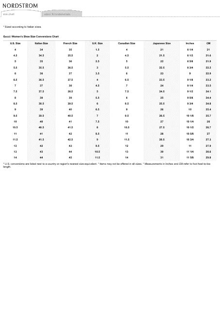 Women's Shoe Size Conversions Chart - Gucci Download Printable PDF | Templateroller