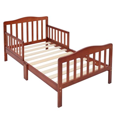 Toddler Bed Wooden Baby Bed with Safety Guardrails Espresso - Walmart.com