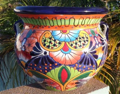 Large 15" X 12" Talavera Mexican Pottery Bean Pot Planter Flower Pot Hi Relief | Collectibles ...