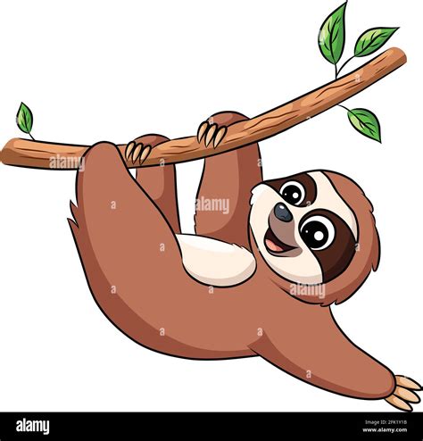 Cute Sloth hanging on a tree cartoon illustration Stock Vector Image & Art - Alamy