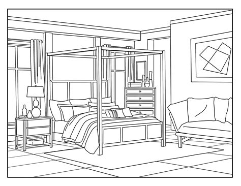 Bedroom around the House, Coloring Pages for Adults, 1 Printable Coloring Page, Instant Download ...