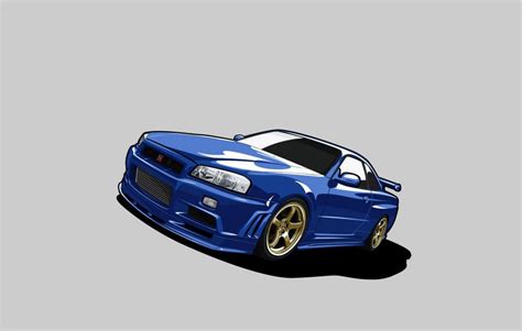 Nissan, skyline, gt-r, r34, gtr, blue, minimalism wallpaper | colorful ...