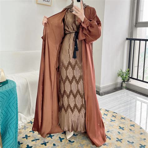 New Islamic Abaya Clothing Fancy Fashionable Shiny Polyester Open Kimono Abaya Muslim Dresses ...