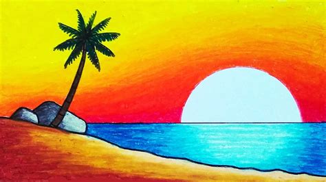 How to Draw Easy and Beautiful Sunset Scenery Drawing with Oil Pastels