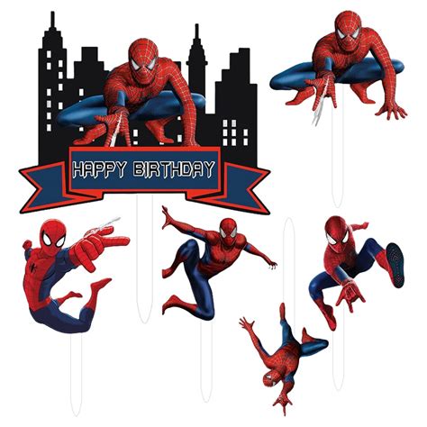 Buy 6Pc Acrylic Birthday Cake For Spiderman , Birthday Cake Topper Kids ...