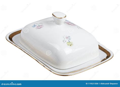 Porcelain Butter Dish with Painted Flowers Isolated on a White Stock Photo - Image of diet ...